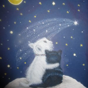 Cat Dog Moon Gazing 8 x 10
