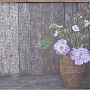 Old fence with flowers 9×12